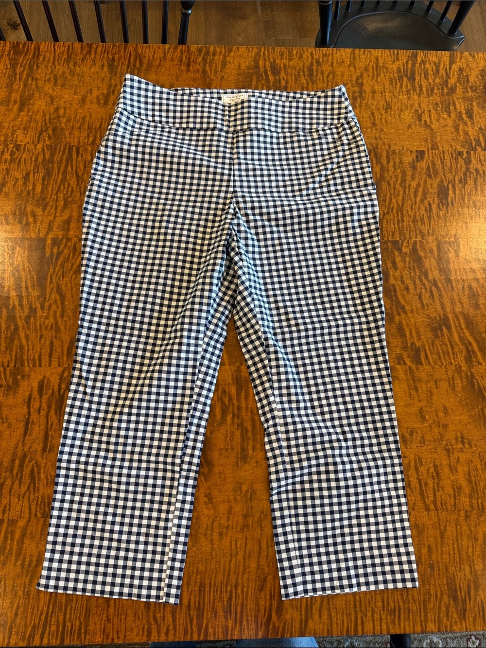 Women’s Navy and White Gingham Stretch Pants